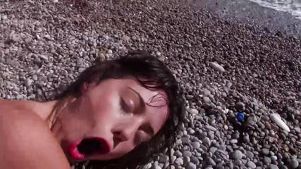 Curvy brunette babe from Germany fucking on a beautiful beach