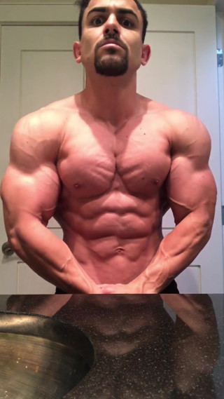 Jacked Bodybuilder Benji Bastian Flexing His Huge, Shredded, Muscles