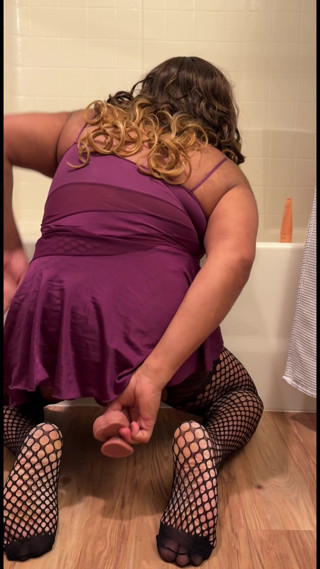 wearing my wife sexy outfit also wearing chastity in my small dick thumbnail
