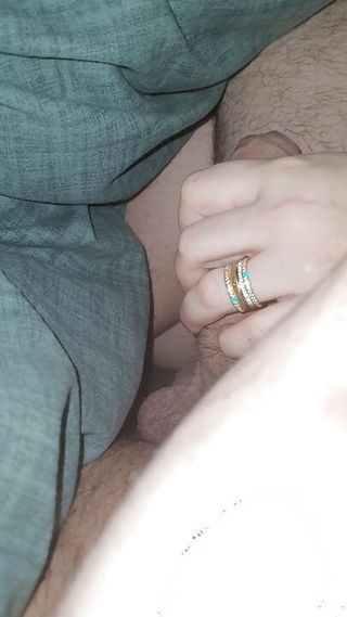 Slutty step mom handjob naughty Step Son dick under blanket