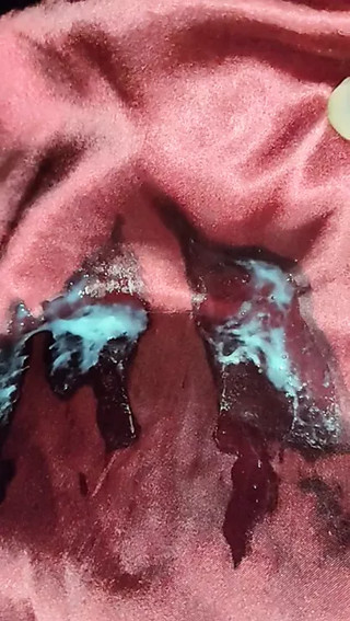 Handjob with maroon satin silky suit of nurse (23)