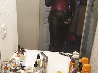 Handjob in Leather Jumpsuit