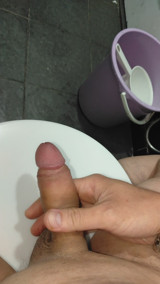 Spraying semen in the restaurant restroom