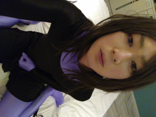 A cross-dressing boy masturbated with a collar on a lavender-colored full-body tights with sperm bukkake. thumbnail