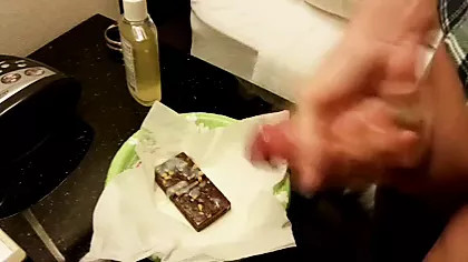 Schoolgirl Crossdresser Slut Strocking Dick and Cum on Food thumbnail