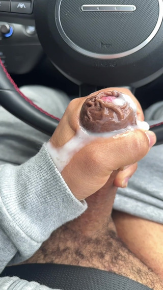Horny jerk off in the car while driving