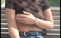 public flashing of tits and pussy while walking in a see-through blouse