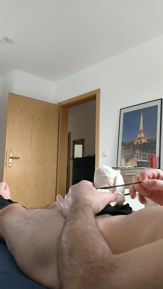 One of many loads of delicious cum ran out of my cock this morning after I came hard in my pad last night after 9 days.