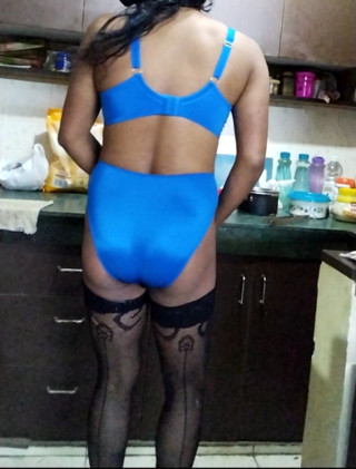 Sheenacross wearing blue lingerie