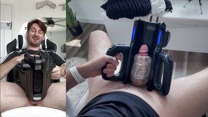 His FIRST TIME putting his big, uncut dick into his XT5 Auto Stroker Toy till he CUMS – TOY REVIEW