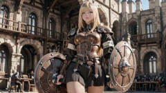 Blonde Knight's Private Awakening! Kneeling in the Castle Courtyard, Sunlight Hitting Her Cold Armor While She Gazes Dreamily.