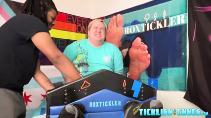Black amateur tickle torments his restrained chubby dom Matt