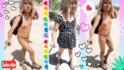 Cute naked trans in public wearing mini dress and heels with very hot ass enjoying pleasure