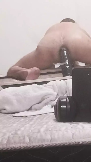 Fucking my sissy ass with huge white dildo