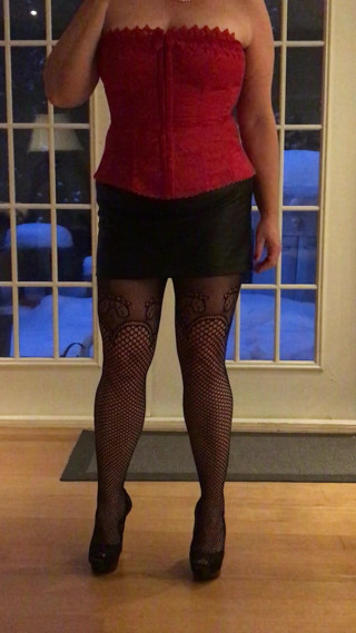 Red corset and heels