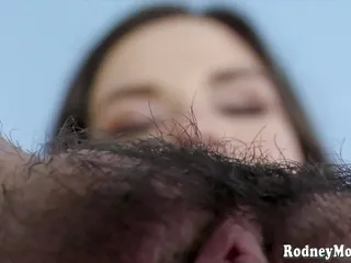 Juliette march rocks her hairy pussy to oragasm