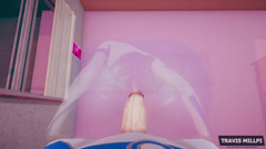 Invisible Woman Is Fucking Herself with Elastic Dick
