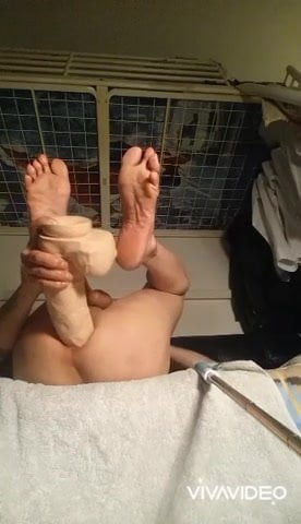 asian ts shoves a huge dildo in her ass