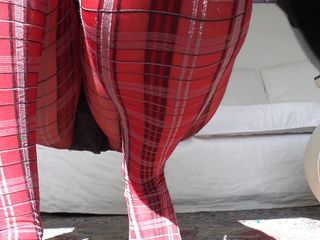 Red Tartan Tights and Extreme Heels Legs Show