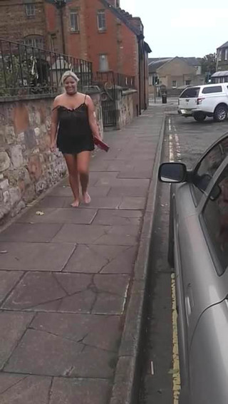 Walking barefoot from my flat to the car...to