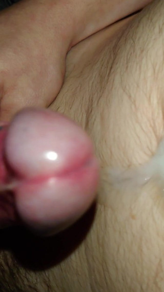 Wank off uncut cock and spunk in my belly button
