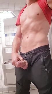 Huge cumshot in the public toilet