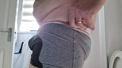 Pissing my gray Hugo Boss pants as a special request from Steve