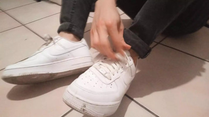 Dirty soles with chocolate and ketchup in each Nike Air Force 1 sneakers, then walk in the park and the streets  Dirty soles due