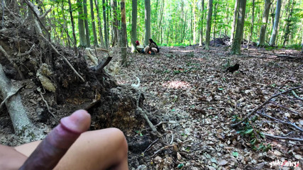 A voyeur in the forest fucks 2 bitches