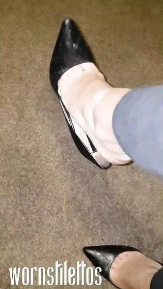 Well worn Zara court high heels dangling