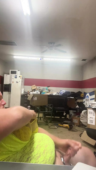 Voyeur view of big dick crossdressing bear cumming at work. thumbnail