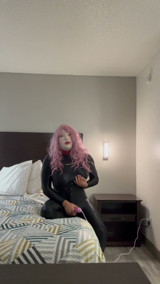 Sissy slut in zentai catsuit uses her vibrator