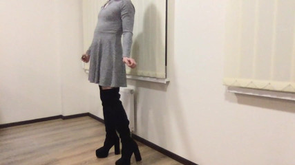 Schoolgirl dress and high overknee boots