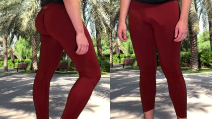 Big ass big dick shemale flashing in public in tight see through pants thumbnail