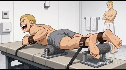 The Massage Table Bet - Strapped Face-Down, Rollers On His Bare Soles (2D Anime)