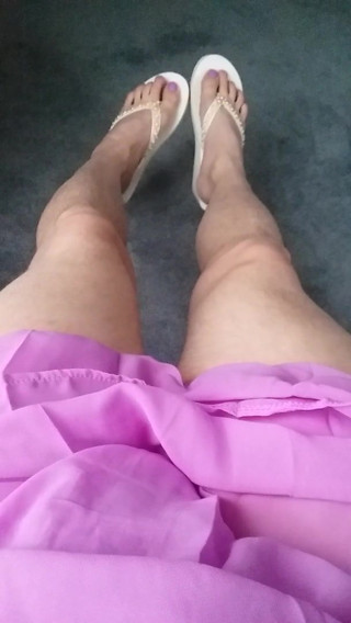 Leaking in purple dress &amp; sandals