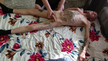 Mother-in-law does a body massage and jerks off my dick before cumming
