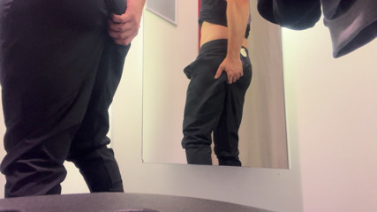 Young Boy in Thong Trying on New Pants, Sweet Ass and Popping Penis thumbnail
