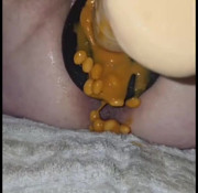 Messy spunk and food filled cunt