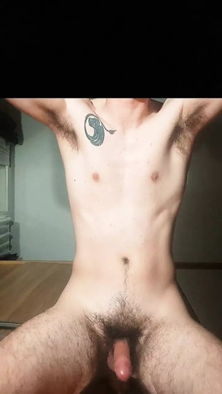 Impaling on a dildo uncut cock flapping