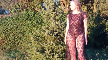 Granny Is Wearing a Sheer Bodysuit Outside