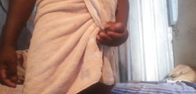 BBC play with his dick while putting on towel