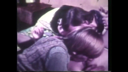 American Vintage Threesome for a Cute Brunette in Sexy Stockings Anal Fucked by Two Guys