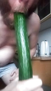 Cock ass stubble+coffee sucking cucumber