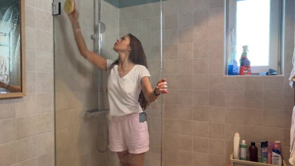 MILF Decides to Clean the Shower and an Accident Is About to Happen