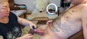 Rubs cream into dick and makes my dick cum