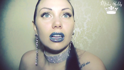 Blue glittery lips smelling & worship