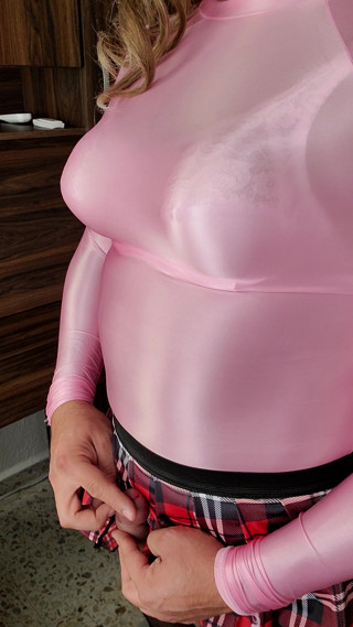 Sexy Pink Licra Top and Schoolgirl Skirt