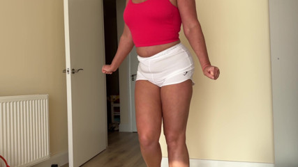 Desperate Wetting Her White Short Pants