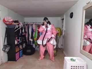 Layered PVC Magical Girl Breaths air from her Suit Gasmask Breathplay